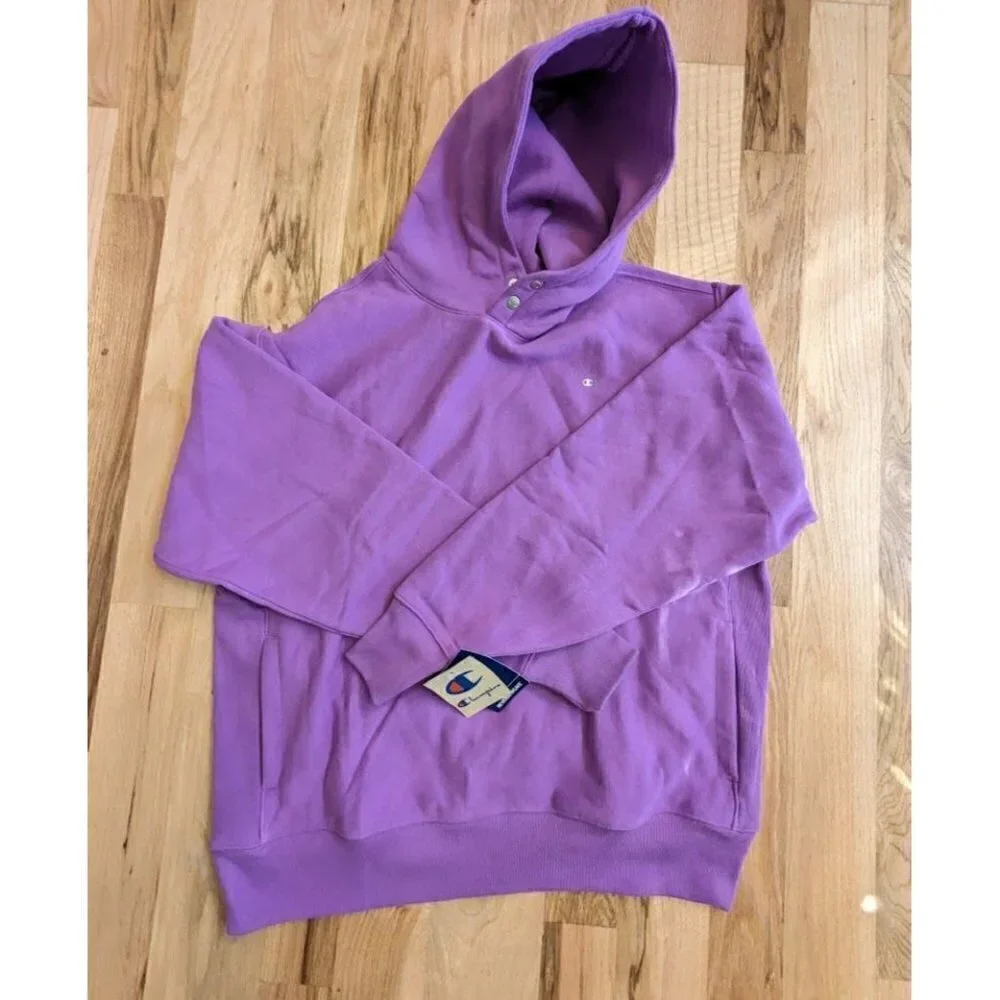 Champion Reverse Weave Snorkel Snap Hoodie Purple C Logo Men's Small NEW